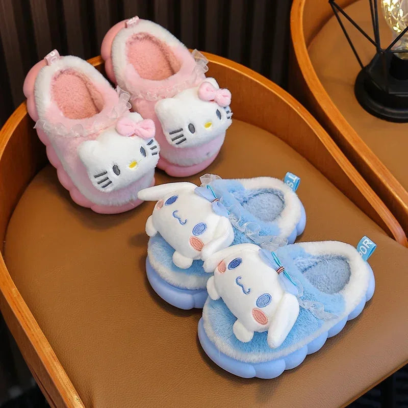 New Winter Cute Cartoon Non-slip Children's Plush Slippers Soft Sole Flip Flops Kids Girls Indoor Mule Warm Home Cotton Shoes