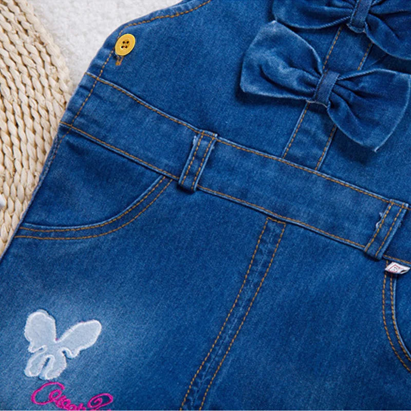 Overalls Kids Trousers Denim Dungarees Embroidery Butterfly Pants Toddler Infant  Jumpsuit 0-4 Years Clothes