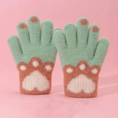 1 Pair Cute Furry Kitten Glove for Kids Boy Girl Fashion Cartoon Cat Paw Children Glove Autumn Winter Thicken Plush Glove