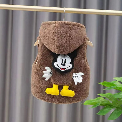 Children's Plush Vest 2022 Autumn Winter New Baby Boy Girl Mickey Mouse Cartoon Warm Cotton Hooded Vest Kids Cashmere Outer Vest