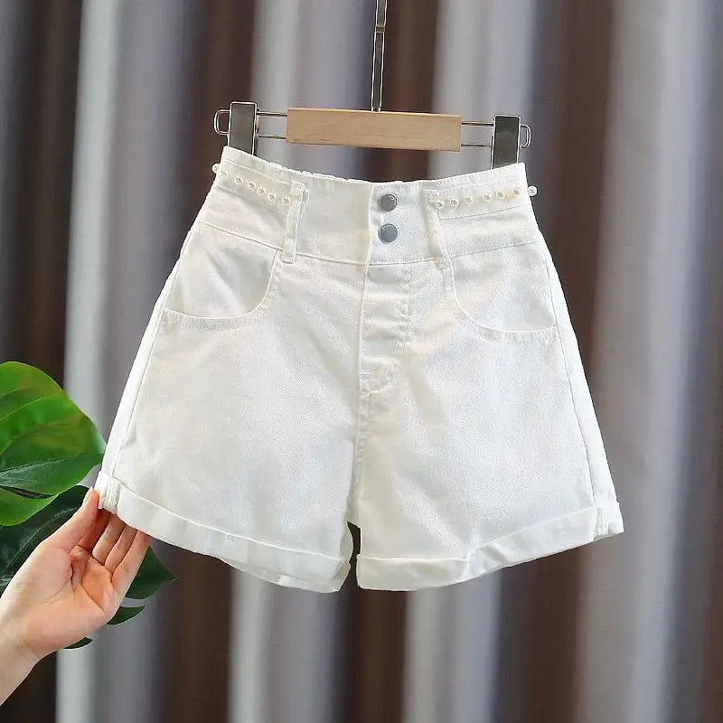 Girls' Summer 3-10-14T Children's Jeans Shorts New Fashion Children's Wear Girls' Big Boy Thin White Pants