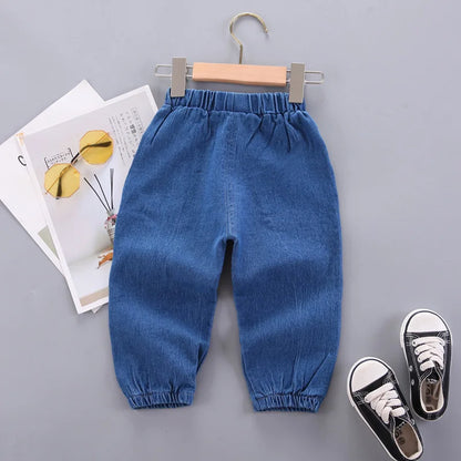 Cute Bear Girls Casual Thin Long Pants Fashion Spring Autumn Children Jeans Cartoon Kids Trousers Denim Clothing 1 2 3 4 5 Years