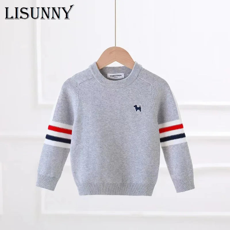 Boys Sweater Pullover 2024 New Autumn Winter Kids Striped Children Baby O-Neck Sweaters Embroidered Cartoon Jumper Clothes 2-7y