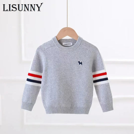 Boys Sweater Pullover 2024 New Autumn Winter Kids Striped Children Baby O-Neck Sweaters Embroidered Cartoon Jumper Clothes 2-7y