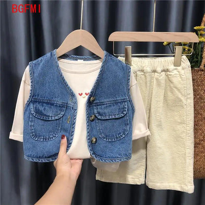 Toddler and Baby Girls Boys Thin Single-Breasted Denim Vest Jackets Child Waistcoat School Kids Outfit Tops 1-7 Years