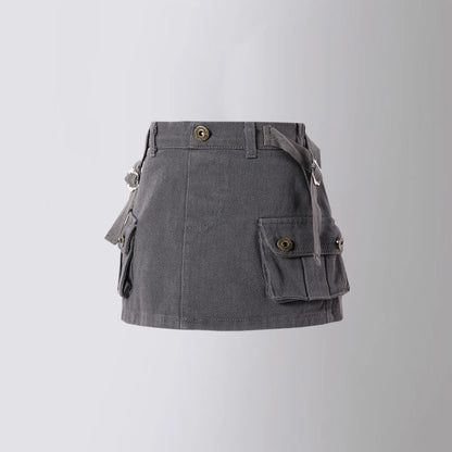 Autumn Winter Girls Denim Skirt Fashion Casual Pockets Cargo Skirt for Children Teen School Kids A-line Short Skirt 10 12 Years