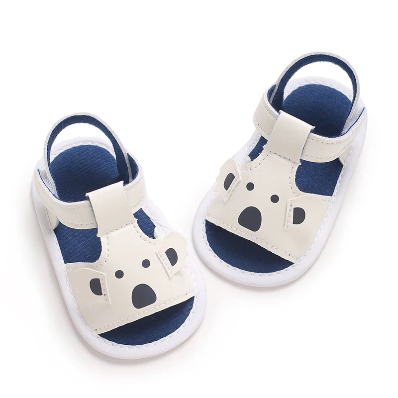 Summer Cute Cartoon Baby Sandals Boys and Girls Shoes Flat PU Cloth Sole Baby Shoes First Step Outdoor Beach Sandals 0-18M