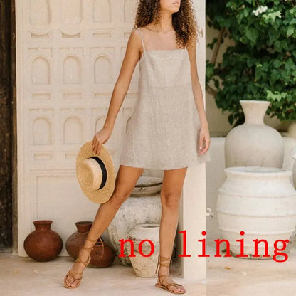 Vintage Cotton Linen Women Dresses 2024 Summer Sexy Spaghetti Strap Sleeveless Back Bandage Harajuku Party Club Mini Dress