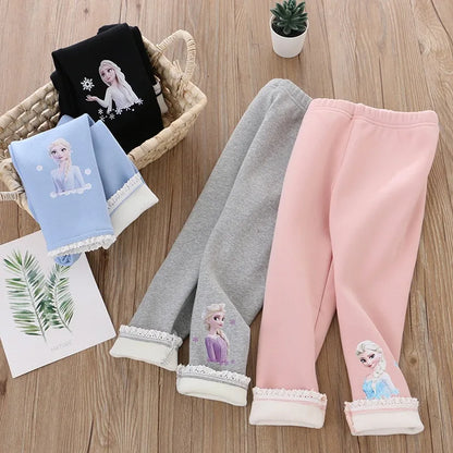 2024 New Disney Winter Thickening Girls Pants Leggings for Children Frozen Anna Elsa Baby Girl Trouser Kids Pants Fashion 2-8T