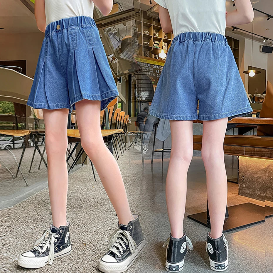 Girls Denim Short Solid Color Jeans For Girls Summer Kid Jeans Casual Style Children's Clothes 6 8 10 12 14