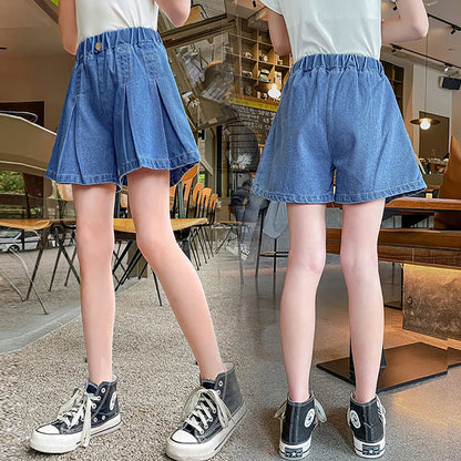 Girls Denim Short Solid Color Jeans For Girls Summer Kid Jeans Casual Style Children's Clothes 6 8 10 12 14