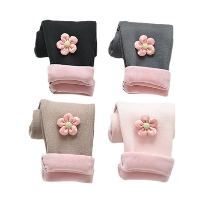 Kids Clothes Winter Girls Leggings Thick Warm Pants Baby Flowers Casual Long Pants for Little Girls 2-10 Years Children Trousers