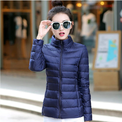 M-8XL White Duck Down Jacket for Women Winter Warm Down Coat Light Weight 2023 New Stand Collar Pocket Zipper Casual Outerwear