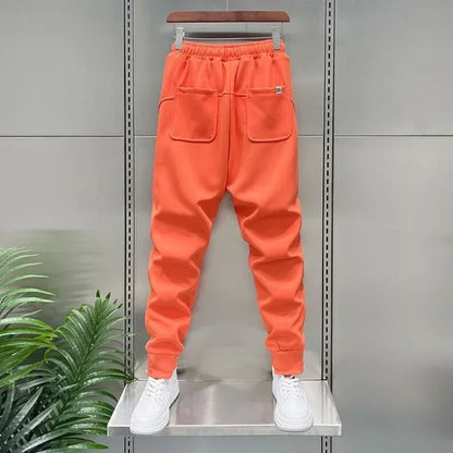 Autumn Men's orange Joggers Korean High Street Sports Trousers Cotton 9-Minute Sweatpants Fashionable Men's Clothing 2024