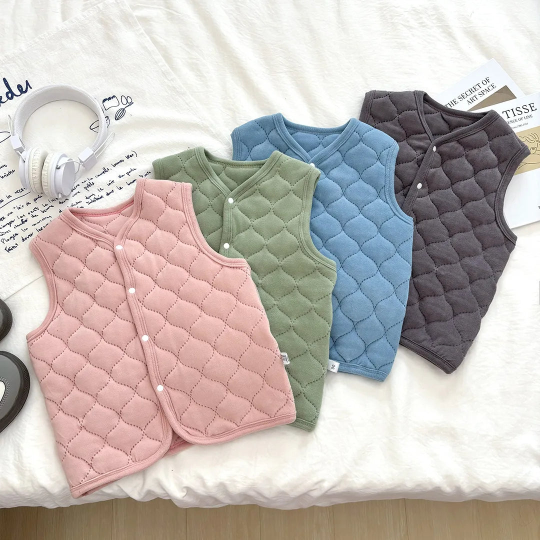 New Autumn Winter Uniform Warm Boys Girls Thickened Medium Large Children Warm Inner Baby Wear Single Top Stylish Vest