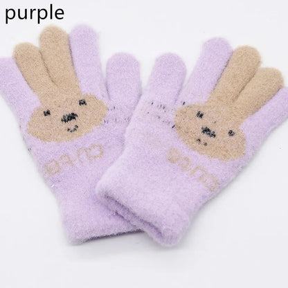 4-10 Years Children Girl Gloves Knitted Winter Boy Full Finger Wool Gloves Baby Girls Cute Rabbit Warm Soft Knitted Kids Gloves