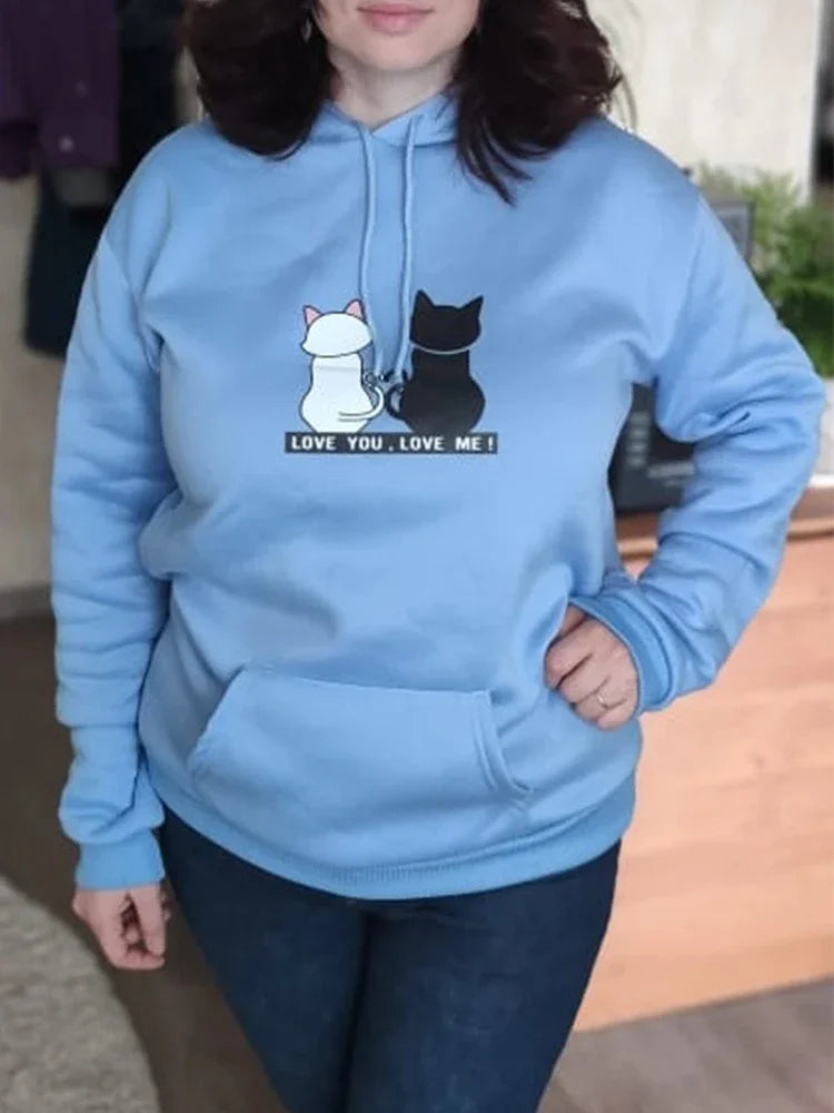 Streetwear Hoodies Fashion Women Sweatshirt Autumn Winter Long Sleeve Harajuku Hooded Sweater Korean Cartoon Cat sudadera mujer