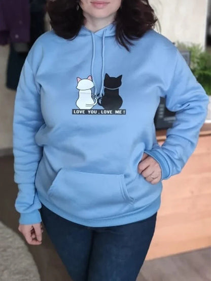 Streetwear Hoodies Fashion Women Sweatshirt Autumn Winter Long Sleeve Harajuku Hooded Sweater Korean Cartoon Cat sudadera mujer