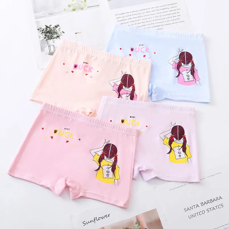 4Pcs/Lot Random Color Girls Cartoon Underwear Children Cotton Panties Kids Soft Boyshorts Size 2T-12T