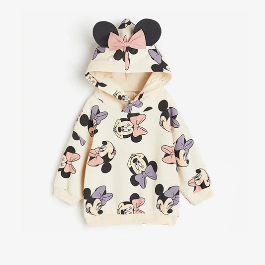 Minnie Sweatshirt For Girls Disney Autumn New Costume Toddler Full Print Hoodies Kids Cartoon Fashion Casual Sports Hooded Tops