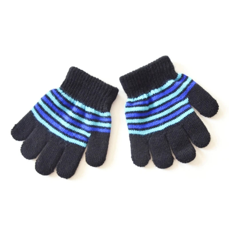 Baby Boys Girls Full Finger Gloves Winter Knitted Stripe Mitten Kids Outdoor Gloves for 1 2 3 4 5 Years Old Children Accessories