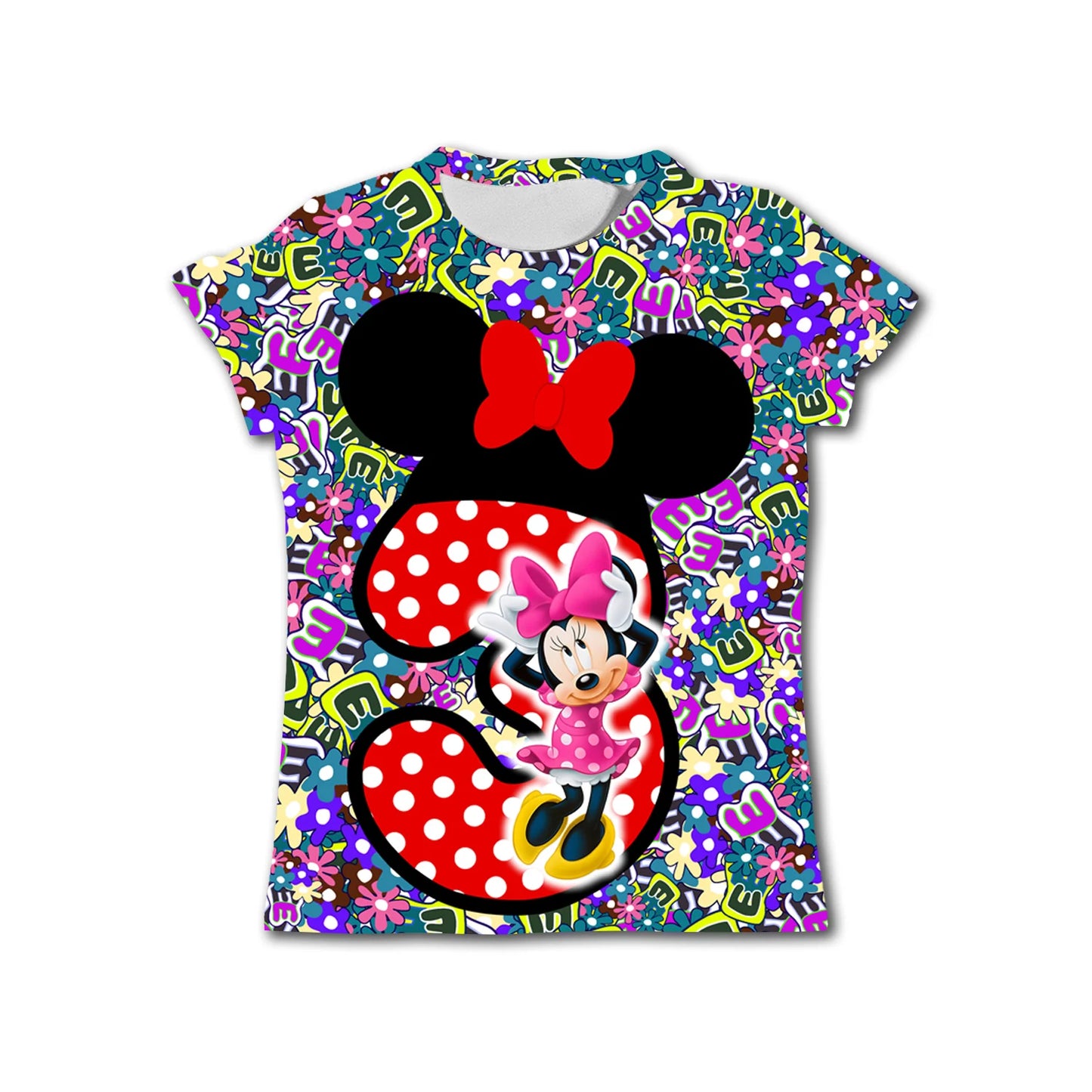 Girls Birthday T-Shirts Kids Short Sleeve T-shirt Minnie Mouse Children Top Girl Pink Clothing Casual O-Neck Shirt for Child