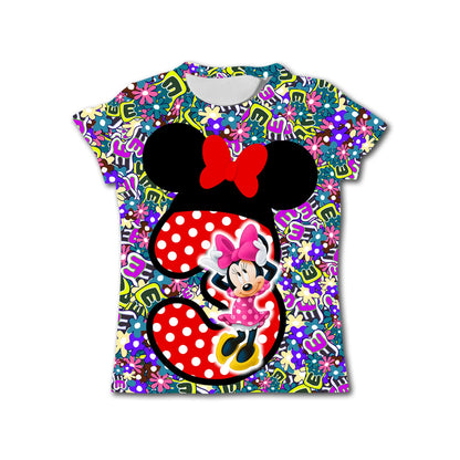 Girls Birthday T-Shirts Kids Short Sleeve T-shirt Minnie Mouse Children Top Girl Pink Clothing Casual O-Neck Shirt for Child