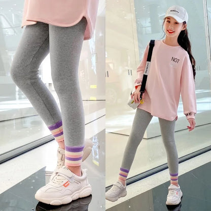 New Fashion Teen Kids Leggings Spring Autumn Casual Cotton Knitted Trousers For Girls Pants 4 6 8 10 12 Years Children Clothing