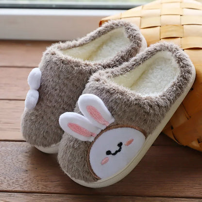 New Slippers For Home For Children Boys Girls Autumn Winter Home Furry Cute Flip Flops Rabbit Indoor Wooden Floor Warm Cotton Sh