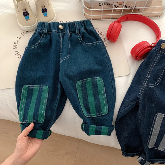 Boys Jeans Autumn Spring Denim Pants for Kids Children Patch Striped Trousers Baby Casual Joggers Toddler Clothing 1-6years