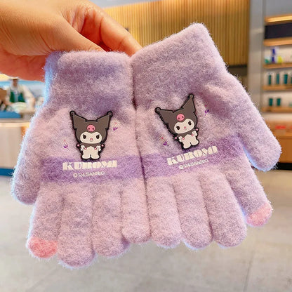 Kawaii Sanrio Hello Kitty Gloves Kuromi My Melody Cold-Proof Winter Finger Gloves Plush Screen Touch Warm Children Toddler Gifts