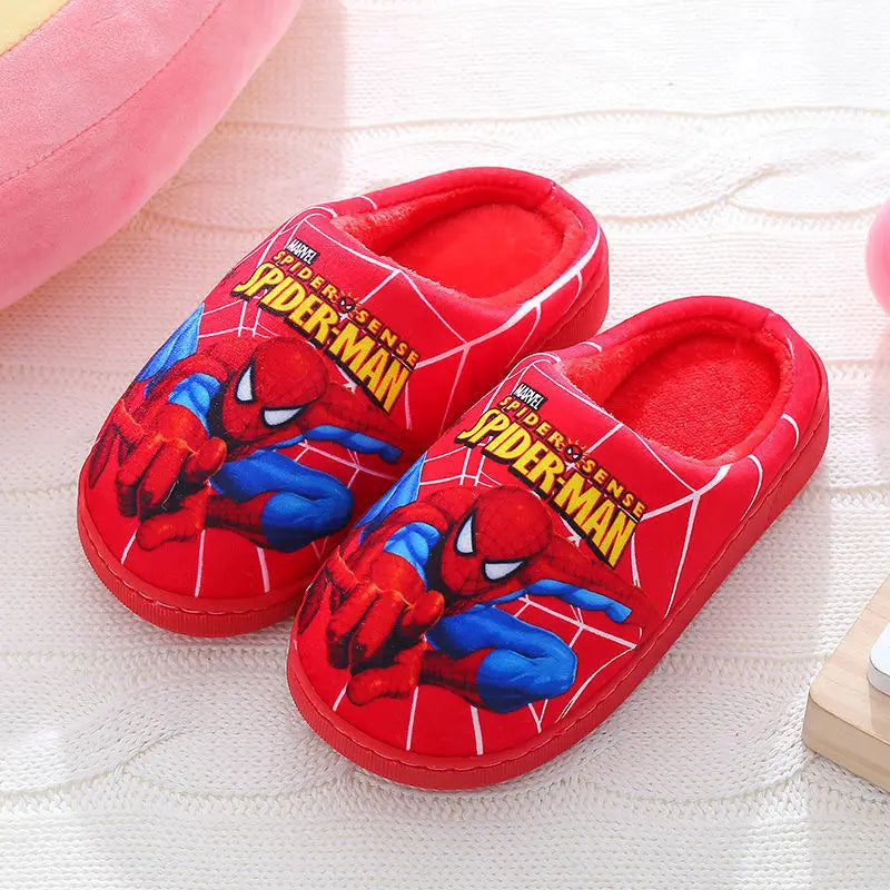 Disney Children Cartoon Spider Print Cotton Slipper Soft Autumn Winter Warm Baby Boys Girl Indoor Home Bedroom Cotton Shoes