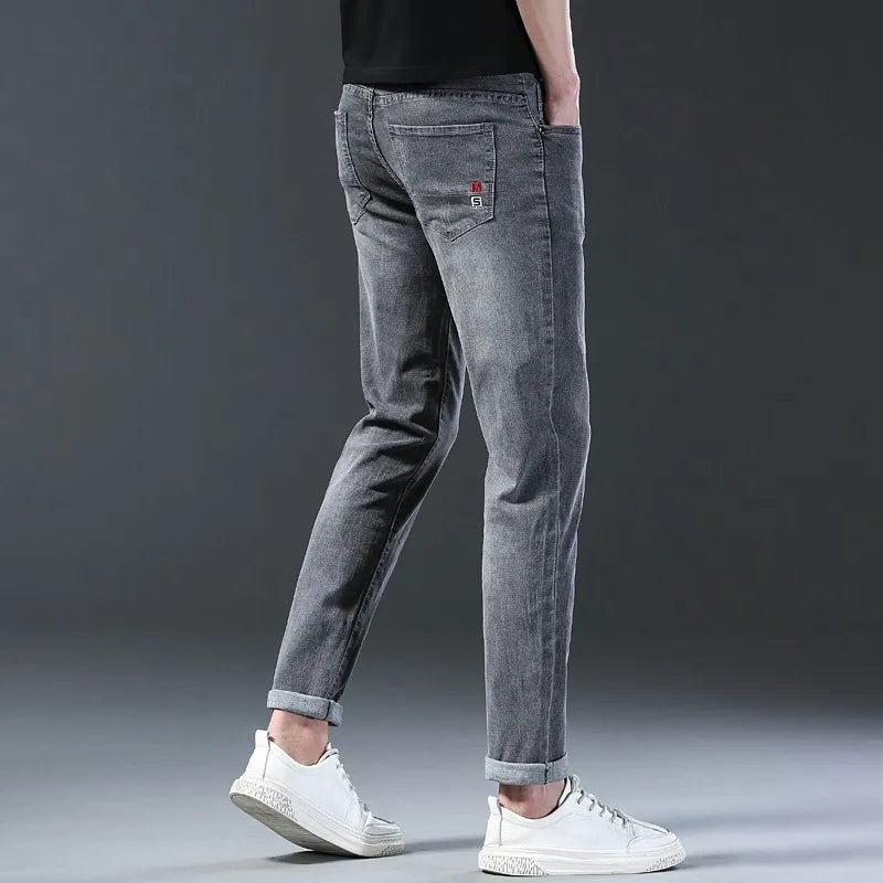 New Denim Jeans Men Slim Fashion Brand Stretch Fashion Daily Cool Grey Black Brand Classic Pants For Male