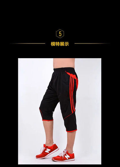 Summer Men Thin Striped Sweatpants Basketball Football Training Joggers Gym Outdoor Hiking Cycling Sports Quick Dry Capris Pants