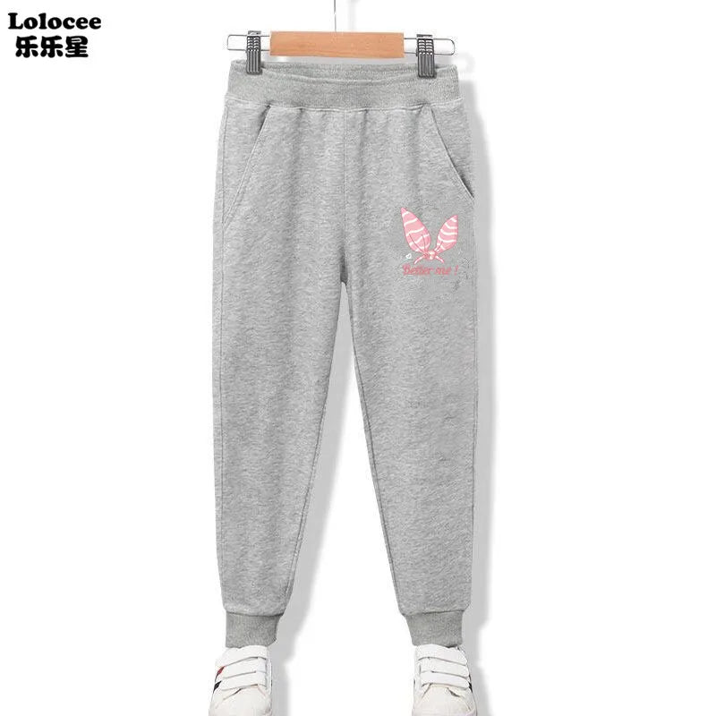 3-14 Years Girls Spring Sport Pants Cotton Comfortable Jogger Pants Children Birthday Present Rabbit Ear Print Trousers