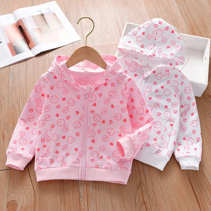 Girls' Hoodie Spring And Autumn 1-7 Years Old Children'S Printed Top 100% Cotton Kids Zipper Shirt Suitable For Leisure Outdoor