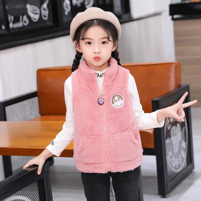 OLEKID 2024 Autumn Winter Children Vest Plus Velvet Warm Vest For Girls 1-14 Years Kids Waistcoat Teenager Boy Sleeveless Jacket