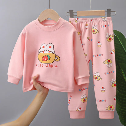 2024 Ins Autumn Children Boys 2PCS Pajamas Set Pure Cotton Warm Full Printed Stretch Kids Girls Sleepwears Toddler Girl Homewear