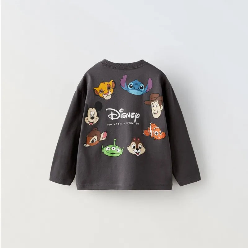 Cartoon Cute Disney Printed Kids Long Sleeve T-shirts Tops Round Collar Pullover Children Sweatshirt Autumn Clothing Girl Blouse