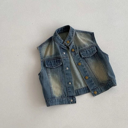 Summer new children's denim jacket 1-5 year old boys and girls retro denim vest Korean version casual versatile camisole vest