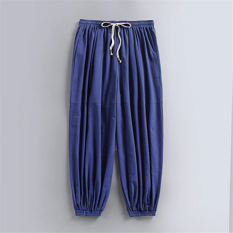 Linen Pants Men Baggy Jogger Pants Plus Size 9XL Summer Ankle-length Pants Male Solid Color Bottom Big Size 9XL