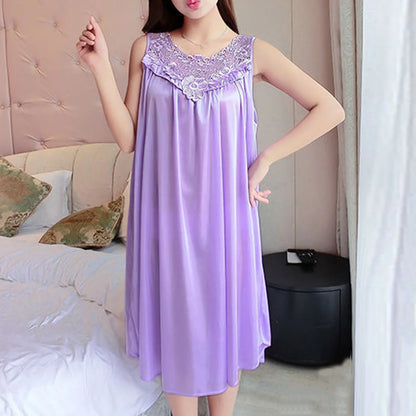 Large Sexy Night Dress Ice Silk Satin Sleepwear Female Nightgown Women Breathable Sleeping Pajamas Dresses Plus Size Night Shirt