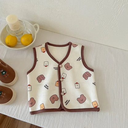 Winter Baby Vests Fleece Sleeveless Jackets for Kids Warm Boys Girls Windbreaker Cartoon Flower Cute Toddler Waistcoat Clothing