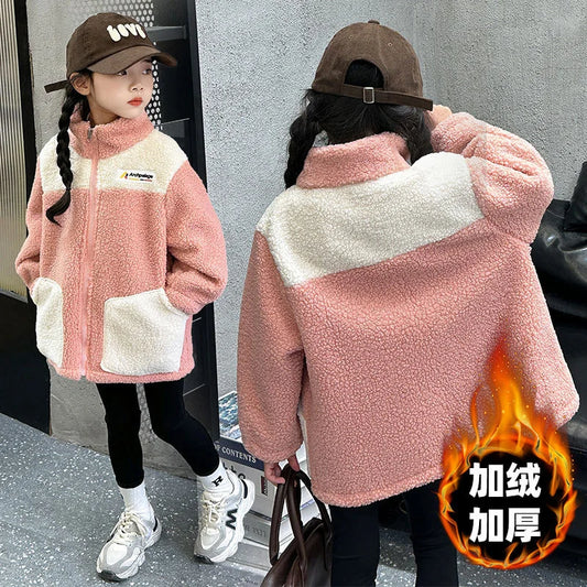 Children Clothes Girl Autumn Winter LambWool Jackets Plus Velvet Warm Outdoor Clothes For Children New Boys Fashion Outerwear