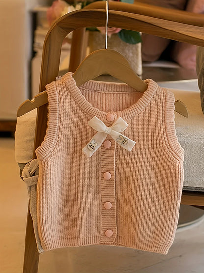 Girls 2024 Bunny Ear Cardigan Vest Spring Autumn Sweater Princess Cream Fashion Sweet Style Top Baby Clothing Cute Knitted Vests