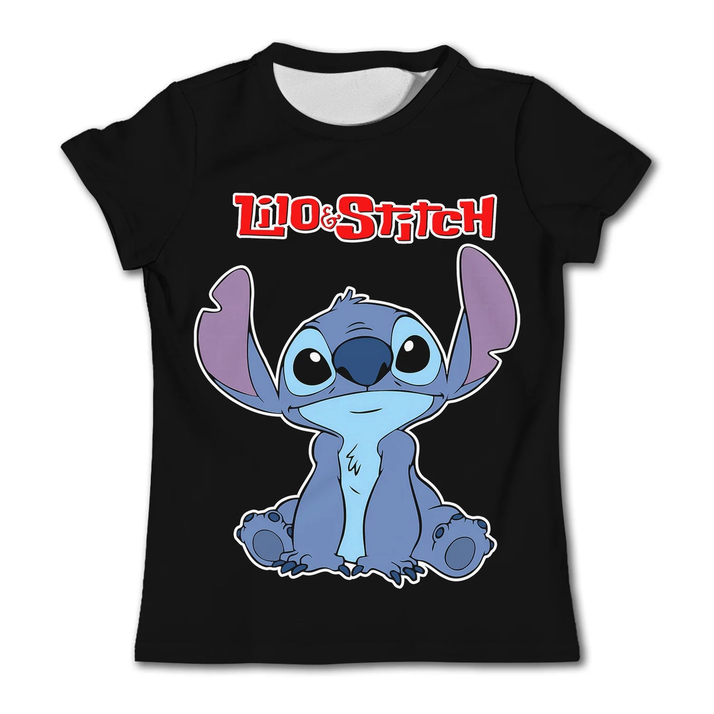 3-4Y Girls Disney Stitch T Shirts Summer Cute Cartoon Short Sleeve Children's Casual Clothing Quick Dry Tees T-shirt Kids' Top