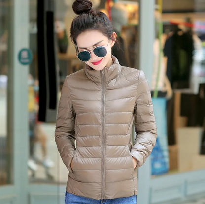 M-8XL White Duck Down Jacket for Women Winter Warm Down Coat Light Weight 2023 New Stand Collar Pocket Zipper Casual Outerwear