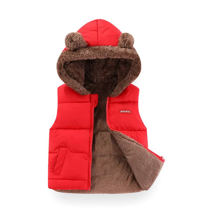 2024 Children Cashmere Vest Coat Autumn Winter Baby Boy Girl Cotton Padded Hooded Jacket Kids Thick Waistcoat Outerwear Clothing