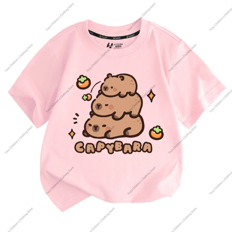 Summer New Trend Capybara Printing Pure Cotton Children's Short-Sleeved T-Shirt Cute Comfortable Versatile Boy And Girl T-Shirt