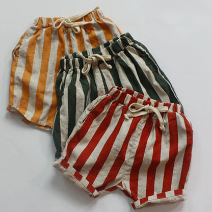 1-6 Yrs Baby Boys Girls Shorts Flax Cotton Stripe Children Shorts Korean Japan Style Kids Casual Shorts For Summer